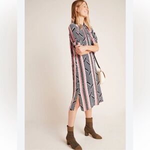 Anthropologie McKenzie mock neck Striped Pink and Black Midi Dress